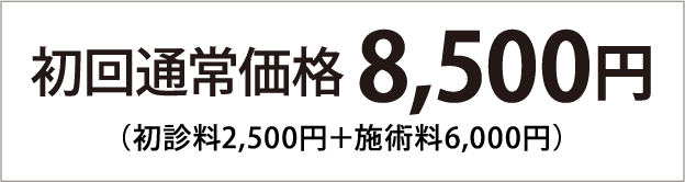 初回通常価格 8,500円 (初診料2,500円+施術料6,000円)